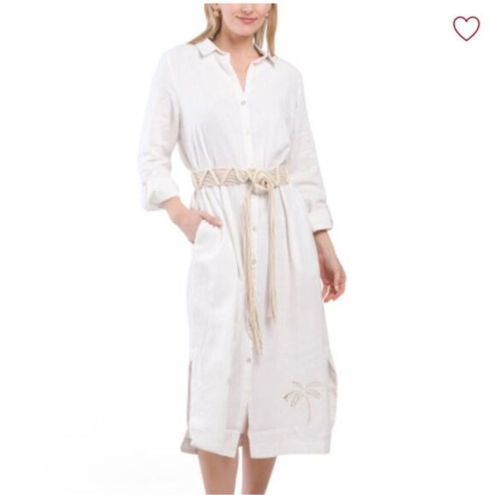 Calypso St. Barth | XS |  NWT Linen Shirt Dress white lining shirt dress palm